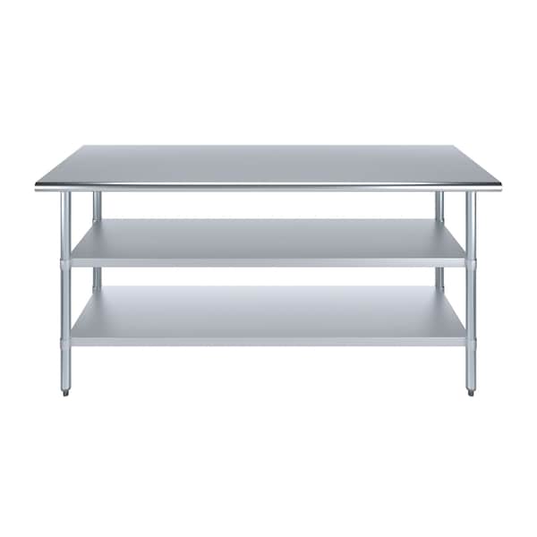 Amgood 24x72 Prep Table with Stainless Steel Top and 2 Shelves - AMG WT-2472-2SH