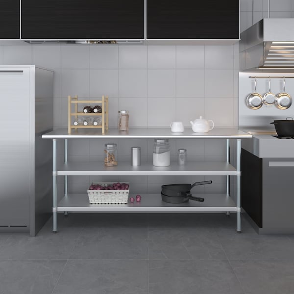 Amgood 24x72 Prep Table with Stainless Steel Top and 2 Shelves - AMG WT-2472-2SH