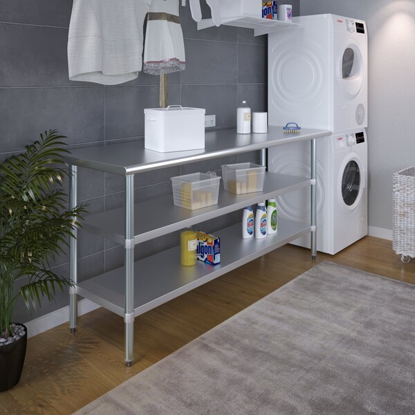 Amgood 24x72 Prep Table with Stainless Steel Top and 2 Shelves - AMG WT-2472-2SH