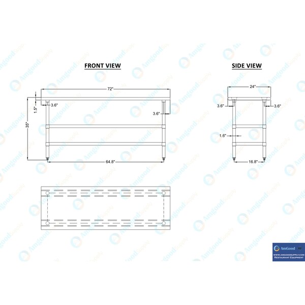 Amgood 24x72 Prep Table with Stainless Steel Top and 2 Shelves - AMG WT-2472-2SH