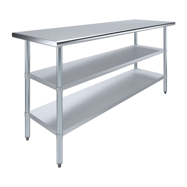 Amgood 24x72 Prep Table with Stainless Steel Top and 2 Shelves - AMG WT-2472-2SH
