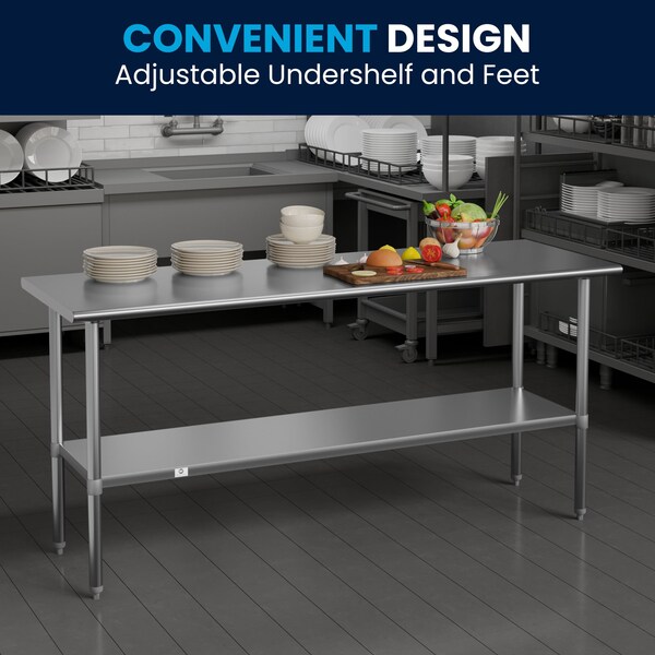 Flash Furniture 72"W Stainless 18 Gauge Work Table - Undershelf - NH-WT-3072-GG