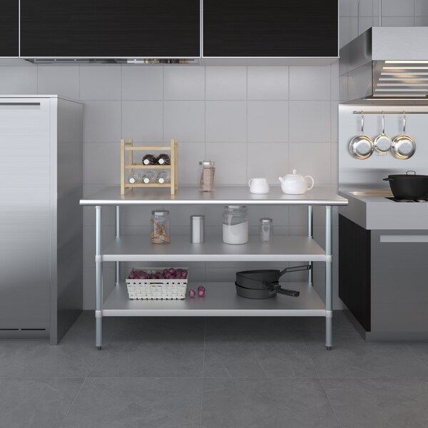 Amgood 30x60 Prep Table with Stainless Steel Top and 2 Shelves - AMG WT-3060-2SH