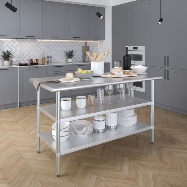 Amgood 30x60 Prep Table with Stainless Steel Top and 2 Shelves - AMG WT-3060-2SH