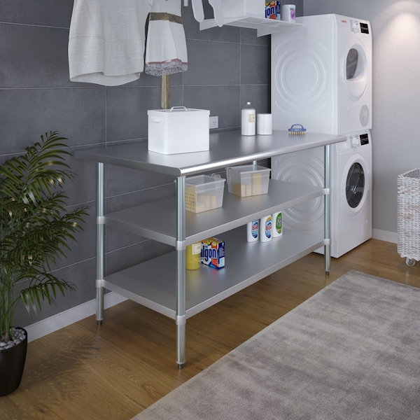 Amgood 30x60 Prep Table with Stainless Steel Top and 2 Shelves - AMG WT-3060-2SH