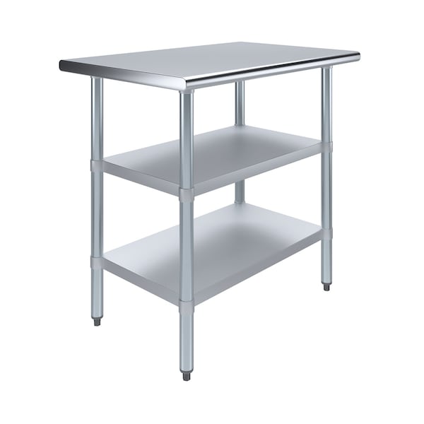 Amgood 24x36 Prep Table with Stainless Steel Top and 2 Shelves - AMG WT-2436-2SH