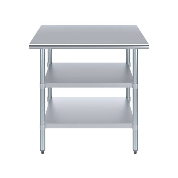 Amgood 24x36 Prep Table with Stainless Steel Top and 2 Shelves - AMG WT-2436-2SH