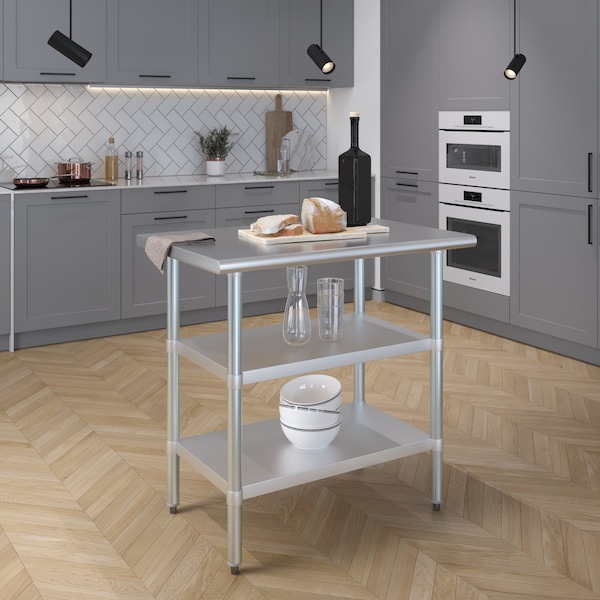 Amgood 24x36 Prep Table with Stainless Steel Top and 2 Shelves - AMG WT-2436-2SH