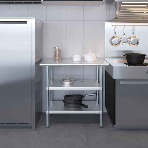 Amgood 24x36 Prep Table with Stainless Steel Top and 2 Shelves - AMG WT-2436-2SH