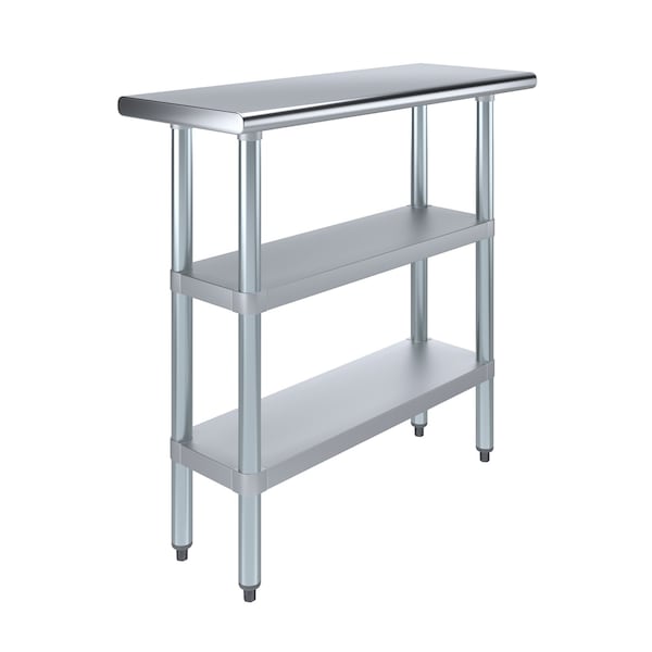 Amgood 14x36 Prep Table with Stainless Steel Top and 2 Shelves - AMG WT-1436-2SH