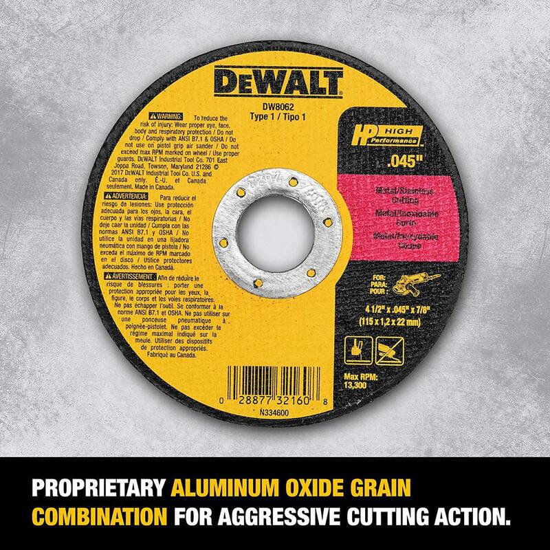 DEWALT FLEXVOLT 60V MAX Amoladora Angular Inalámbrica sin Escobillas de 4.5-6 pulgadas (Herramienta Únicamente) y Rueda de Corte de Metal (Paquete de 5) - DCG418BW8062B5
