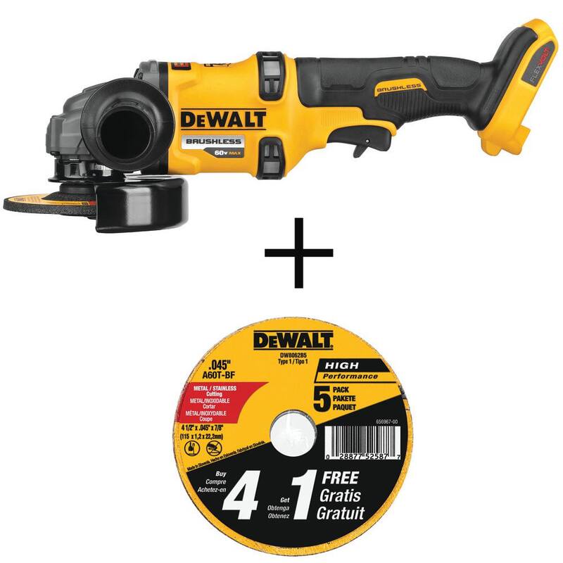 DEWALT FLEXVOLT 60V MAX Amoladora Angular Inalámbrica sin Escobillas de 4.5-6 pulgadas (Herramienta Únicamente) y Rueda de Corte de Metal (Paquete de 5) - DCG418BW8062B5