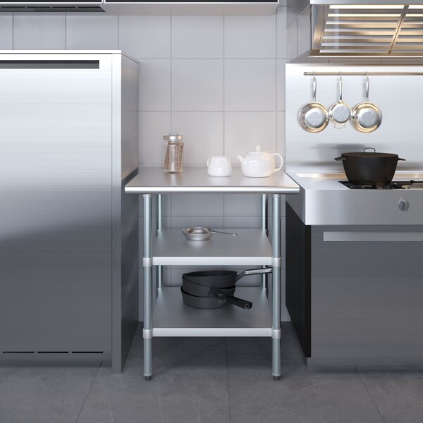 Amgood 30x30 Prep Table with Stainless Steel Top and 2 Shelves - AMG WT-3030-2SH