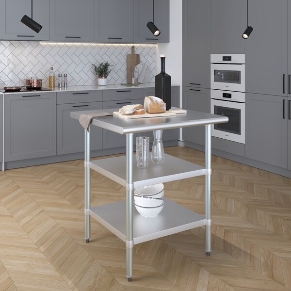 Amgood 30x30 Prep Table with Stainless Steel Top and 2 Shelves - AMG WT-3030-2SH