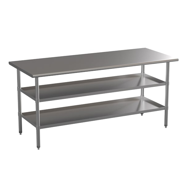 Flash Furniture 72 x 30 Stainless Steel Work Table-2 Undershelves - NH-WT-GU-3072-GG