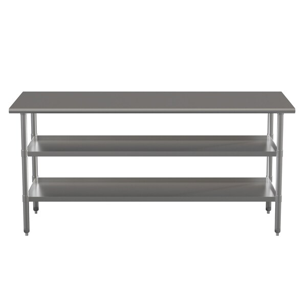 Flash Furniture 72 x 30 Stainless Steel Work Table-2 Undershelves - NH-WT-GU-3072-GG