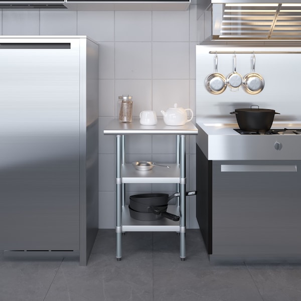 Amgood 24x24 Prep Table with Stainless Steel Top and 2 Shelves - AMG WT-2424-2SH