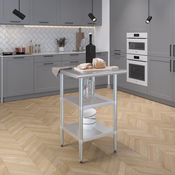 Amgood 24x24 Prep Table with Stainless Steel Top and 2 Shelves - AMG WT-2424-2SH