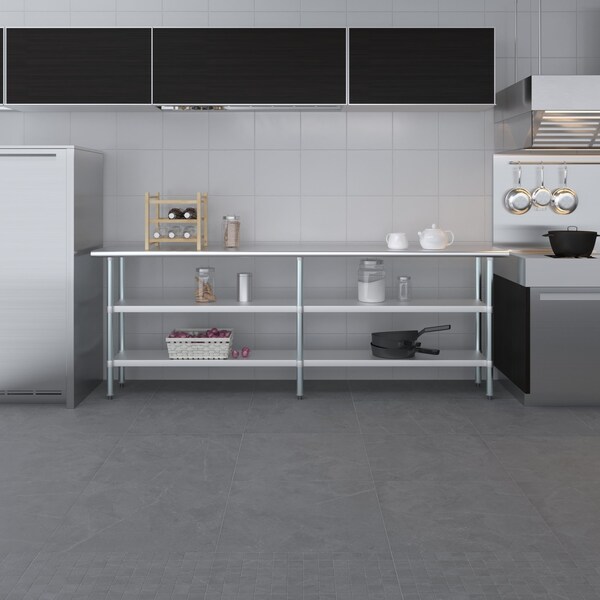Amgood 18x96 Prep Table with Stainless Steel Top and 2 Shelves - AMG WT-1896-2SH