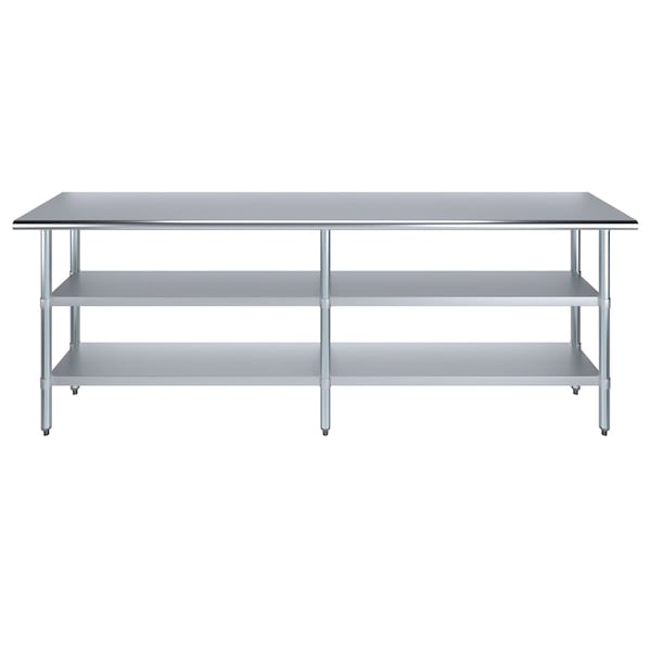 Amgood 18x96 Prep Table with Stainless Steel Top and 2 Shelves - AMG WT-1896-2SH