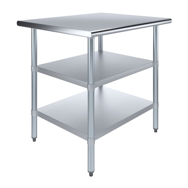 Amgood 30x36 Prep Table with Stainless Steel Top and 2 Shelves - AMG WT-3036-2SH