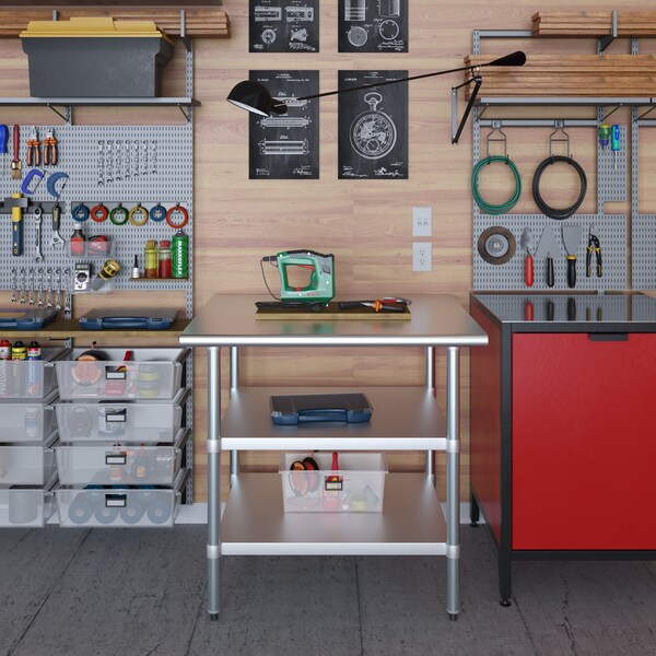 Amgood 30x36 Prep Table with Stainless Steel Top and 2 Shelves - AMG WT-3036-2SH