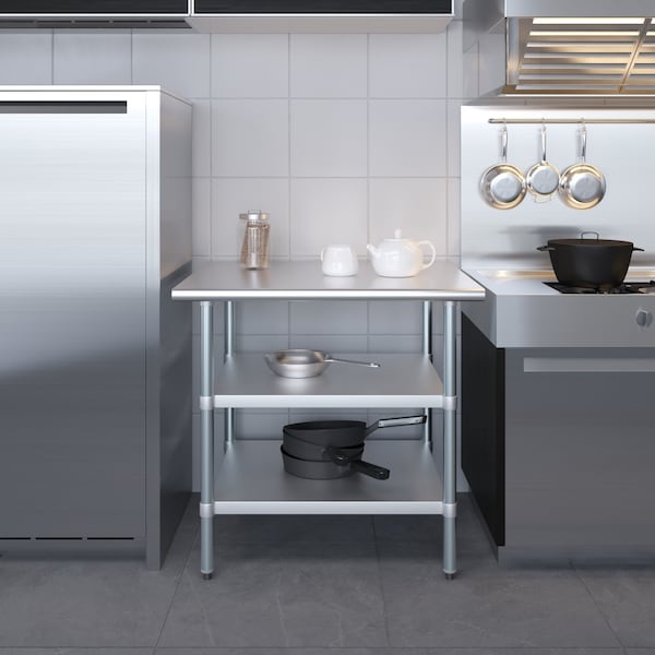 Amgood 30x36 Prep Table with Stainless Steel Top and 2 Shelves - AMG WT-3036-2SH