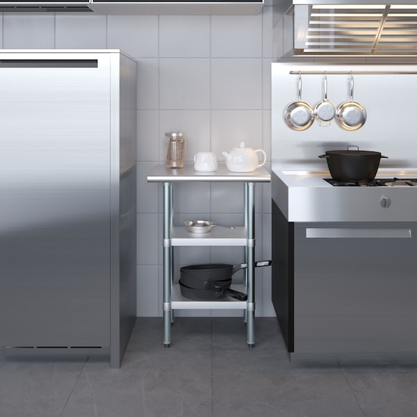 Amgood 18x24 Prep Table with Stainless Steel Top and 2 Shelves - AMG WT-1824-2SH