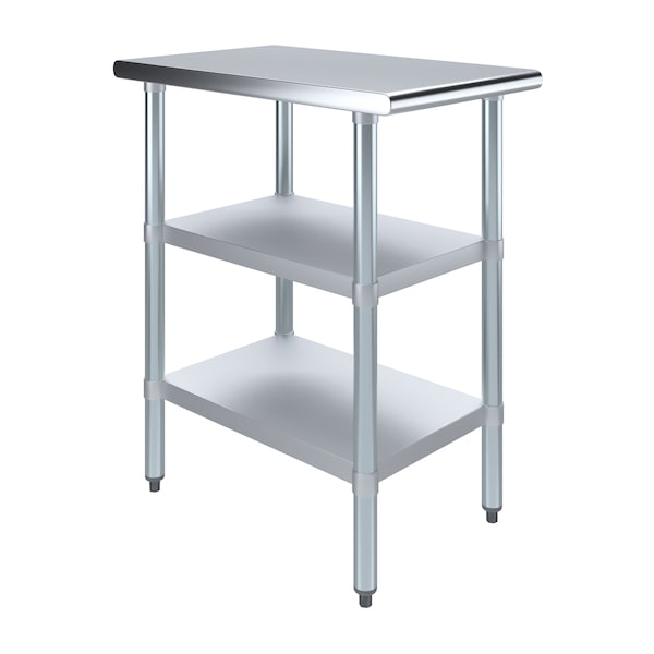 Amgood 30x18 Prep Table with Stainless Steel Top and 2 Shelves - AMG WT-3018-2SH