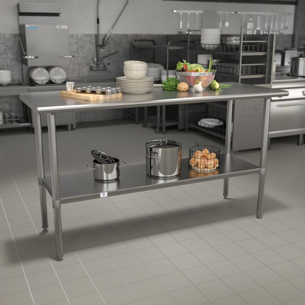 Flash Furniture 60"W Stainless 18 Gauge Work Table - Undershelf - NH-WT-2460-GG