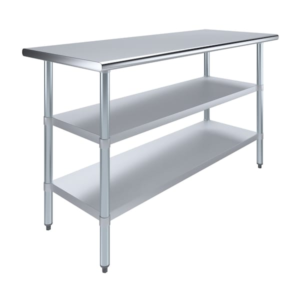 Amgood 24x60 Prep Table with Stainless Steel Top and 2 Shelves - AMG WT-2460-2SH