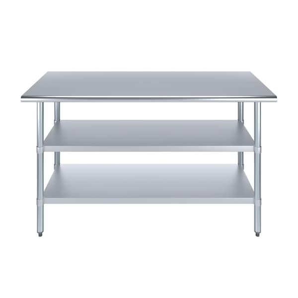 Amgood 24x60 Prep Table with Stainless Steel Top and 2 Shelves - AMG WT-2460-2SH