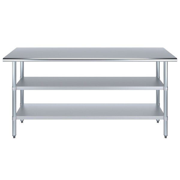 Amgood 18x72 Prep Table with Stainless Steel Top and 2 Shelves - AMG WT-1872-2SH