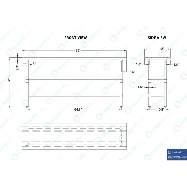 Amgood 18x72 Prep Table with Stainless Steel Top and 2 Shelves - AMG WT-1872-2SH