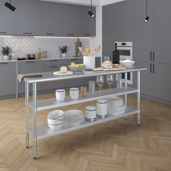 Amgood 18x72 Prep Table with Stainless Steel Top and 2 Shelves - AMG WT-1872-2SH