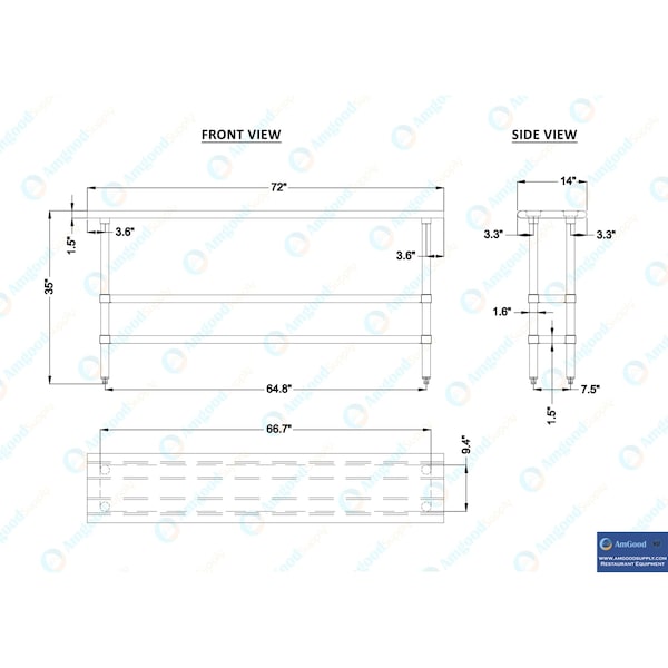 Amgood 14x72 Prep Table with Stainless Steel Top and 2 Shelves - AMG WT-1472-2SH