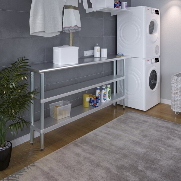 Amgood 14x72 Prep Table with Stainless Steel Top and 2 Shelves - AMG WT-1472-2SH
