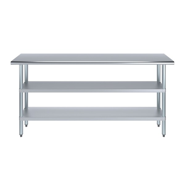 Amgood 14x72 Prep Table with Stainless Steel Top and 2 Shelves - AMG WT-1472-2SH