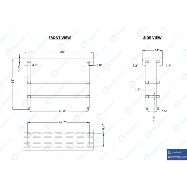 Amgood 14x48 Prep Table with Stainless Steel Top and 2 Shelves - AMG WT-1448-2SH