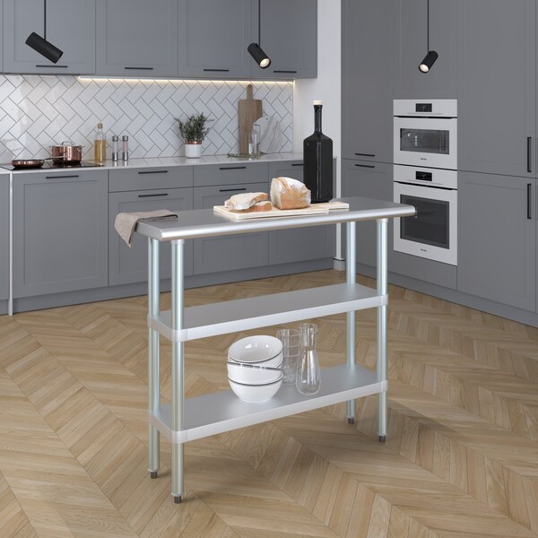 Amgood 14x48 Prep Table with Stainless Steel Top and 2 Shelves - AMG WT-1448-2SH