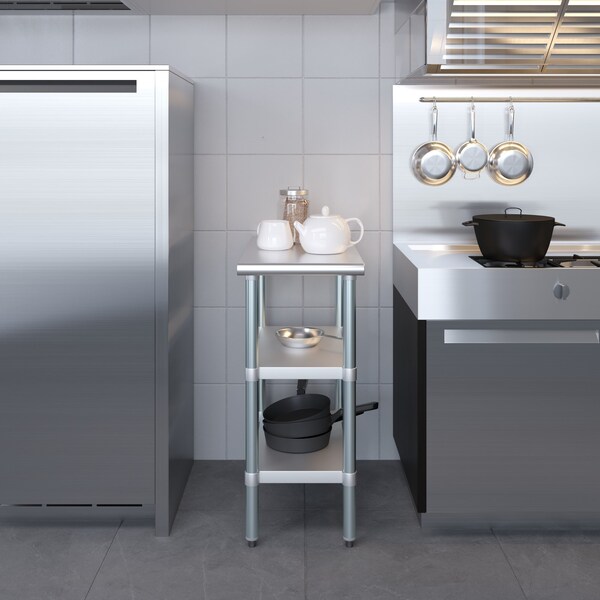 Amgood 30x15 Prep Table with Stainless Steel Top and 2 Shelves - AMG WT-3015-2SH