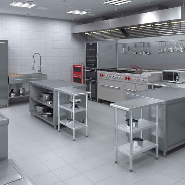 Amgood 30x15 Prep Table with Stainless Steel Top and 2 Shelves - AMG WT-3015-2SH