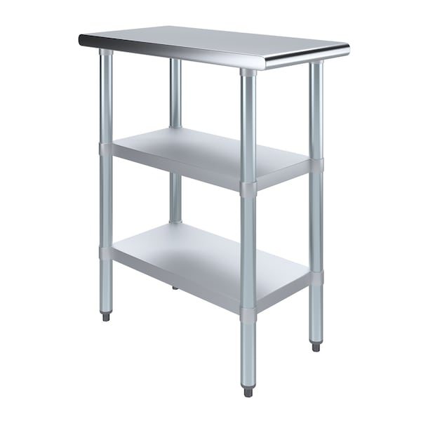 Amgood 30x15 Prep Table with Stainless Steel Top and 2 Shelves - AMG WT-3015-2SH