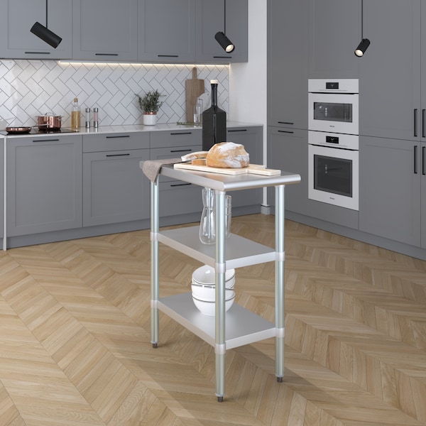 Amgood 30x15 Prep Table with Stainless Steel Top and 2 Shelves - AMG WT-3015-2SH
