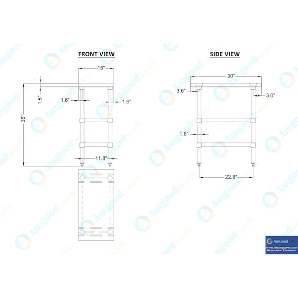 Amgood 30x15 Prep Table with Stainless Steel Top and 2 Shelves - AMG WT-3015-2SH