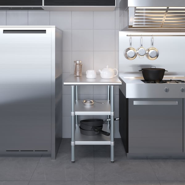Amgood 30x24 Prep Table with Stainless Steel Top and 2 Shelves - AMG WT-3024-2SH