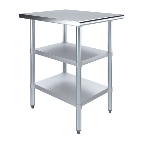 Amgood 30x24 Prep Table with Stainless Steel Top and 2 Shelves - AMG WT-3024-2SH
