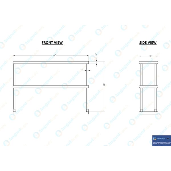 Amgood 12in X 48in Stainless Steel Double-Tier Shelf - AMG DOS-1248