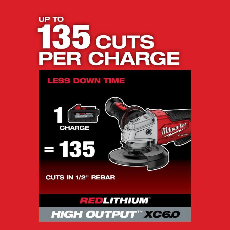 Amoladora inalámbrica Milwaukee M18 FUEL 18V de iones de litio sin escobillas de 4-1/2 pulgadas / 5 pulgadas, Kit con interruptor de paleta y (3) baterías de 6.0 Ah - 2880-22-48-11-1865
