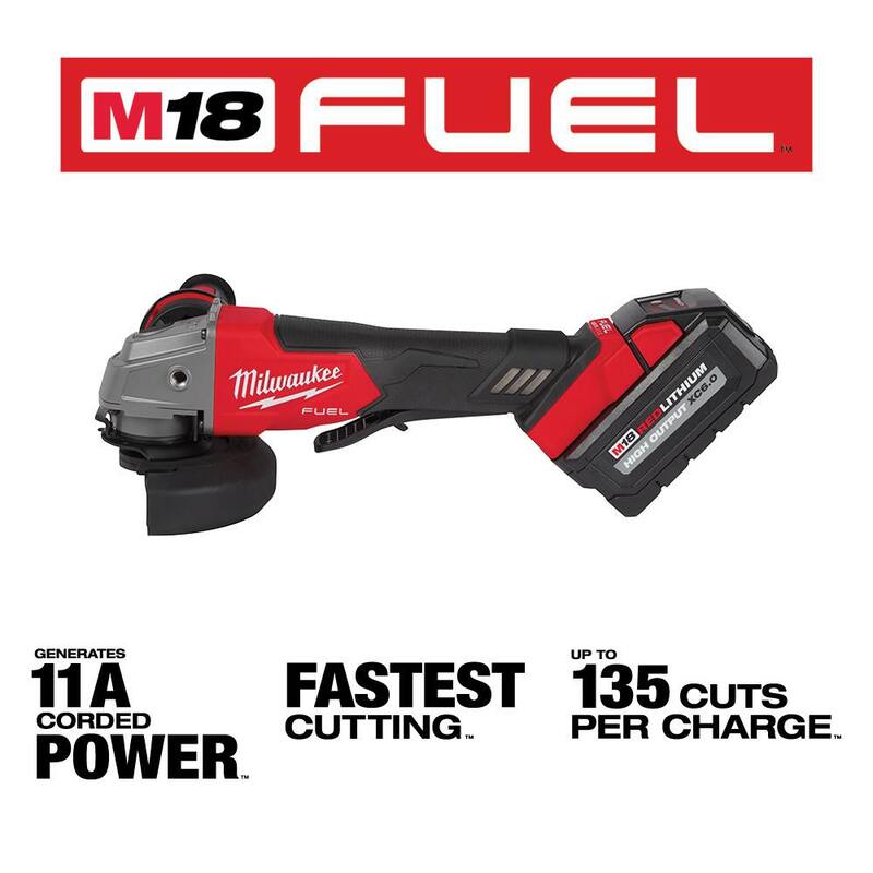 Amoladora inalámbrica Milwaukee M18 FUEL 18V de iones de litio sin escobillas de 4-1/2 pulgadas / 5 pulgadas, Kit con interruptor de paleta y (3) baterías de 6.0 Ah - 2880-22-48-11-1865